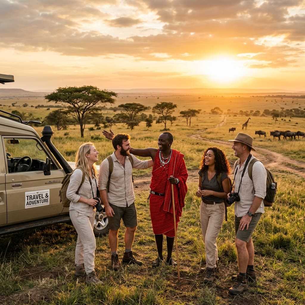 Travelers sharing a moment with a local guide