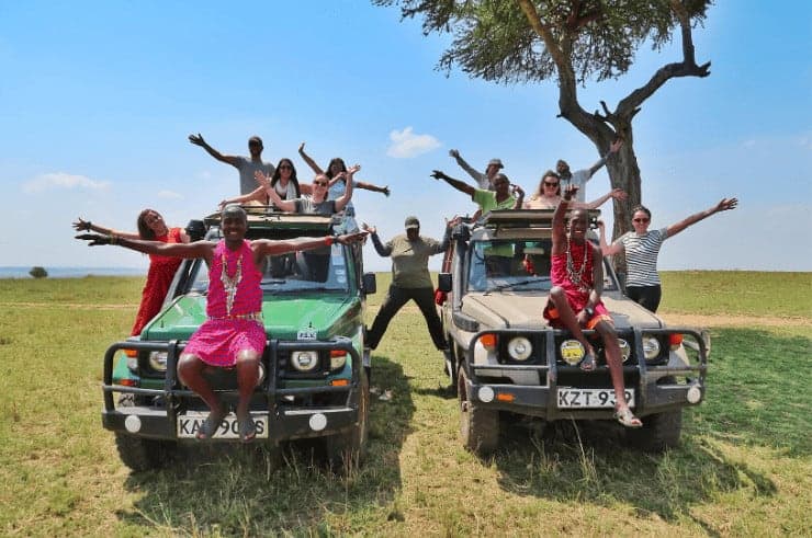 Travelers enjoying a safari in Africa